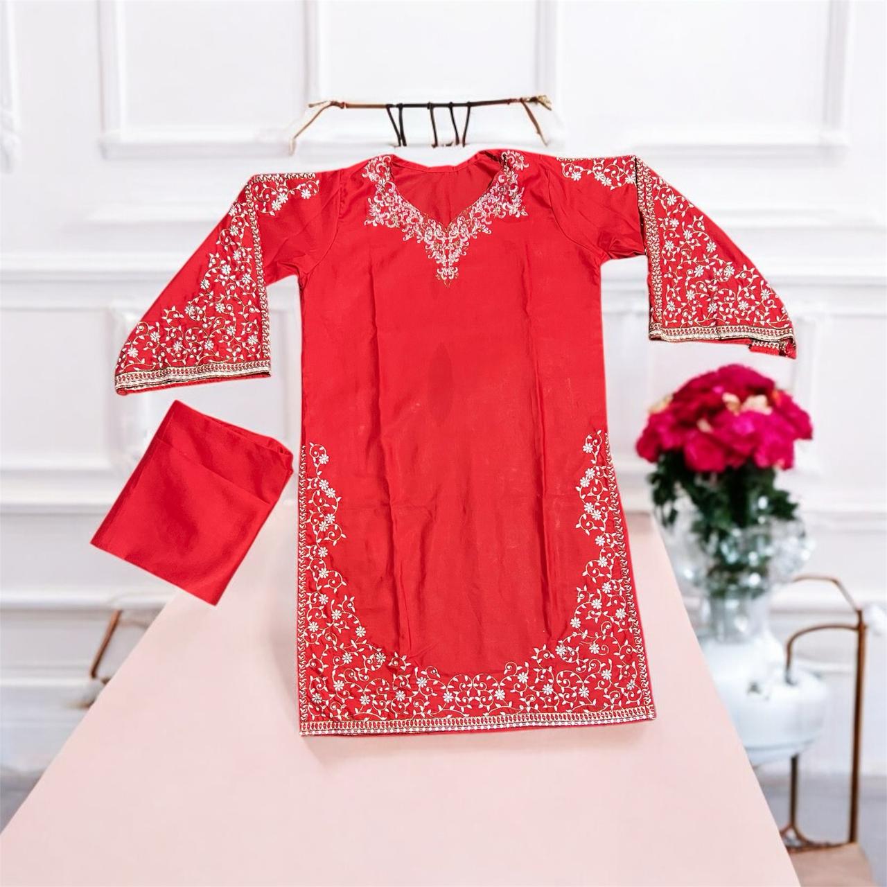 Stylish Embroidered Cotton 2 piece Stitched Dress for Girls