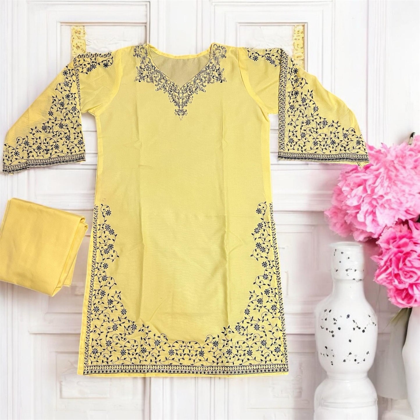 Stylish Embroidered Cotton 2 piece Stitched Dress for Girls